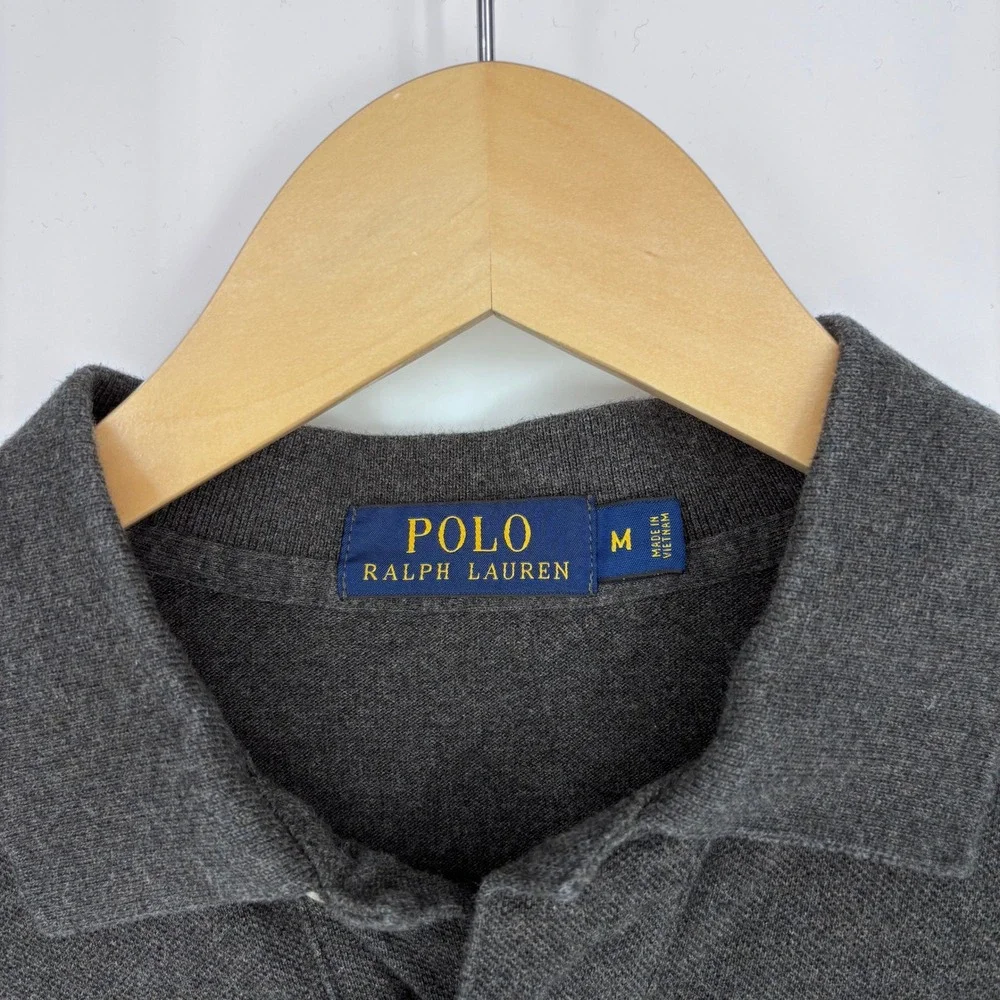 Polo Ralph Lauren Long Sleeve Polo Shirt Mens M Gray Pique Purple Pony Preppy